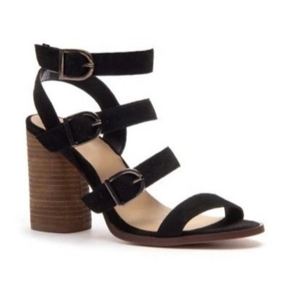 Crevo Macer Black Suede Strappy Buckle Sandals 6